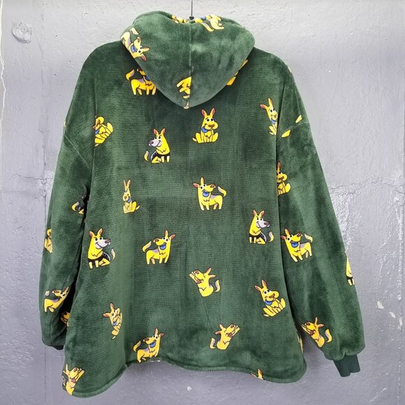 OODIE Oversized Hoodie Children's Age 4-13 yrs German Shepherd Dog Green Fleece - Picture 6 of 13